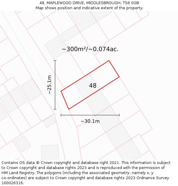 48, MAPLEWOOD DRIVE, MIDDLESBROUGH, TS6 0GB: Plot and title map
