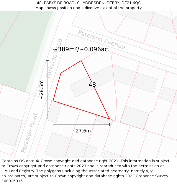 48, PARKSIDE ROAD, CHADDESDEN, DERBY, DE21 6QS: Plot and title map