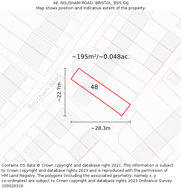 48, ROUSHAM ROAD, BRISTOL, BS5 6XJ: Plot and title map