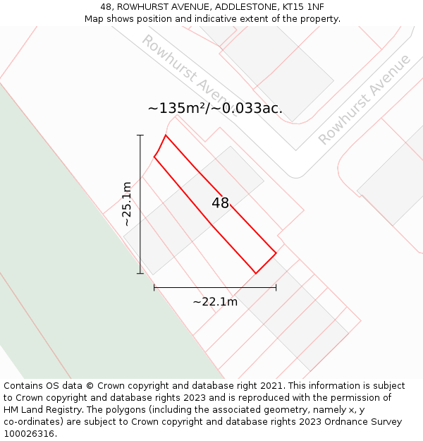 48, ROWHURST AVENUE, ADDLESTONE, KT15 1NF: Plot and title map