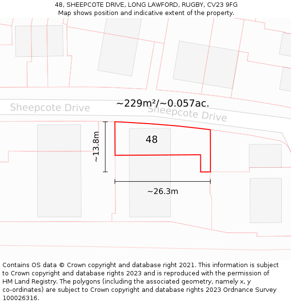 48, SHEEPCOTE DRIVE, LONG LAWFORD, RUGBY, CV23 9FG: Plot and title map