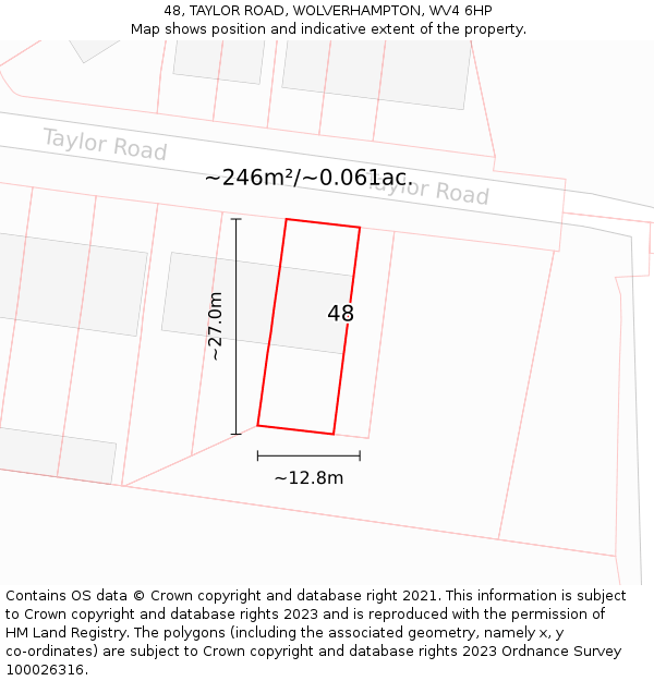 48, TAYLOR ROAD, WOLVERHAMPTON, WV4 6HP: Plot and title map