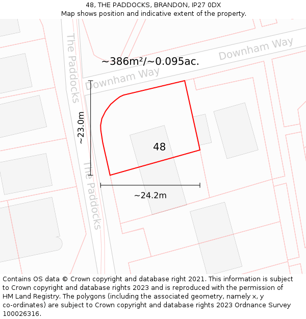 48, THE PADDOCKS, BRANDON, IP27 0DX: Plot and title map