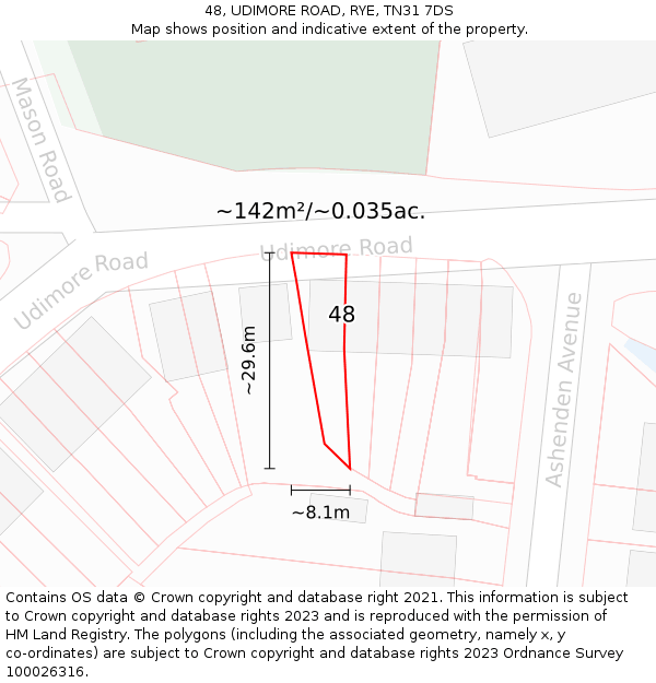 48, UDIMORE ROAD, RYE, TN31 7DS: Plot and title map