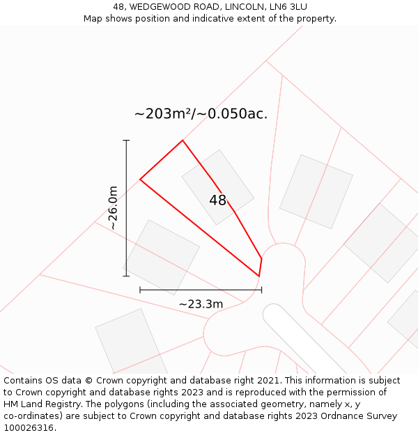 48, WEDGEWOOD ROAD, LINCOLN, LN6 3LU: Plot and title map