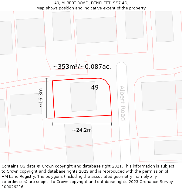 49, ALBERT ROAD, BENFLEET, SS7 4DJ: Plot and title map