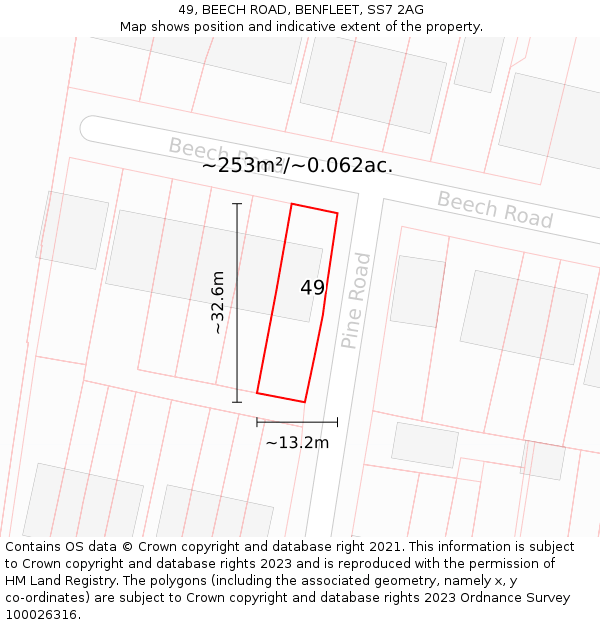 49, BEECH ROAD, BENFLEET, SS7 2AG: Plot and title map