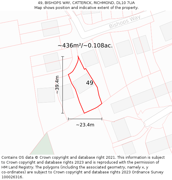 49, BISHOPS WAY, CATTERICK, RICHMOND, DL10 7UA: Plot and title map