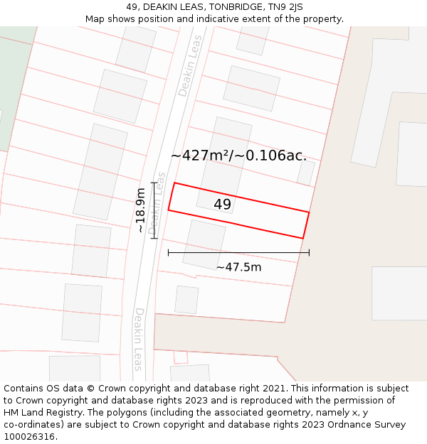 49, DEAKIN LEAS, TONBRIDGE, TN9 2JS: Plot and title map