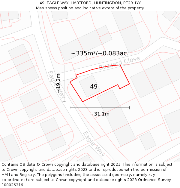 49, EAGLE WAY, HARTFORD, HUNTINGDON, PE29 1YY: Plot and title map