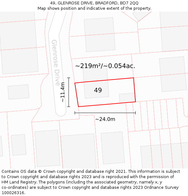 49, GLENROSE DRIVE, BRADFORD, BD7 2QQ: Plot and title map