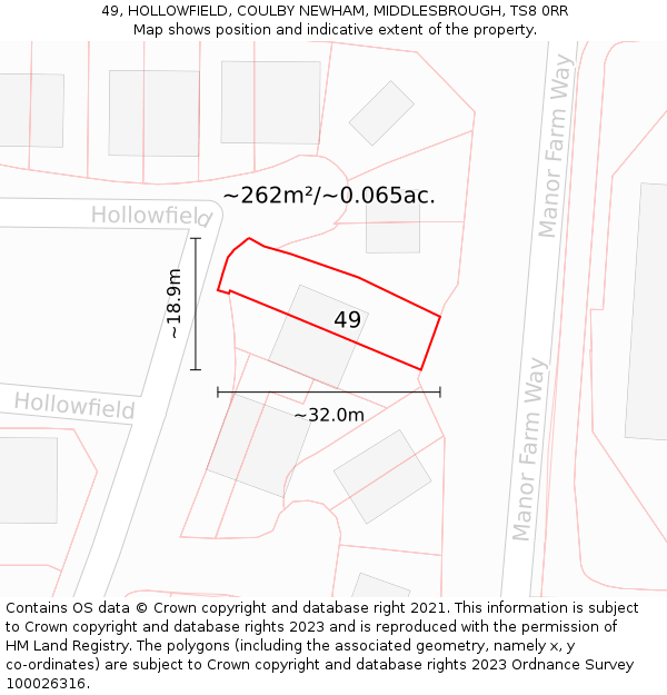 49, HOLLOWFIELD, COULBY NEWHAM, MIDDLESBROUGH, TS8 0RR: Plot and title map