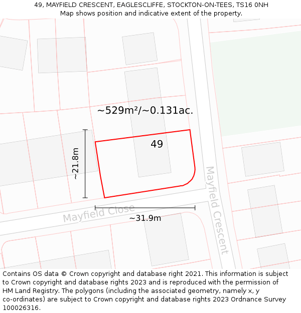 49, MAYFIELD CRESCENT, EAGLESCLIFFE, STOCKTON-ON-TEES, TS16 0NH: Plot and title map