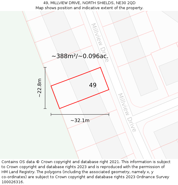 49, MILLVIEW DRIVE, NORTH SHIELDS, NE30 2QD: Plot and title map