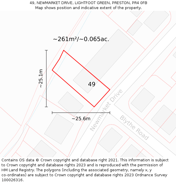 49, NEWMARKET DRIVE, LIGHTFOOT GREEN, PRESTON, PR4 0FB: Plot and title map