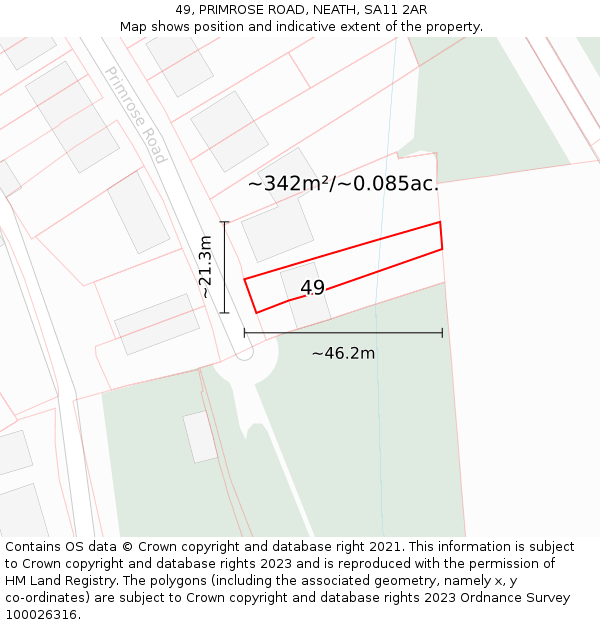 49, PRIMROSE ROAD, NEATH, SA11 2AR: Plot and title map