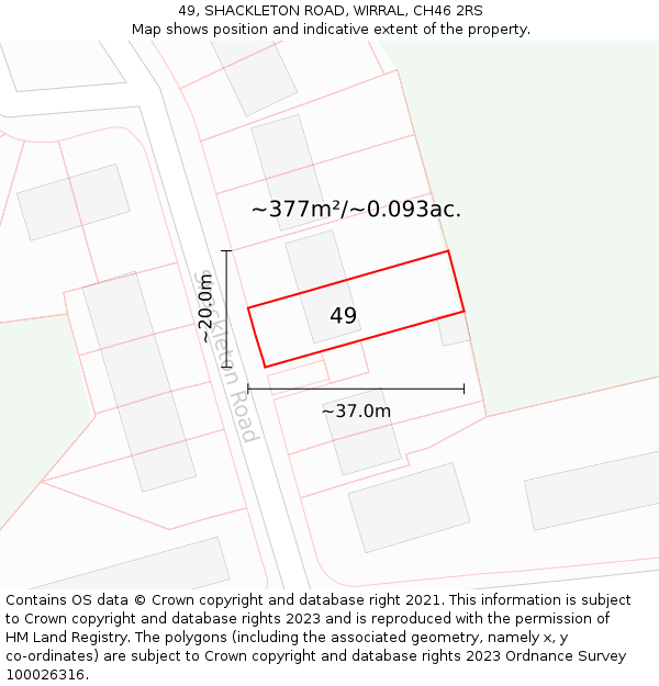 49, SHACKLETON ROAD, WIRRAL, CH46 2RS: Plot and title map