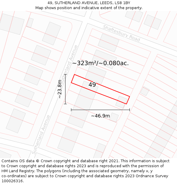 49, SUTHERLAND AVENUE, LEEDS, LS8 1BY: Plot and title map