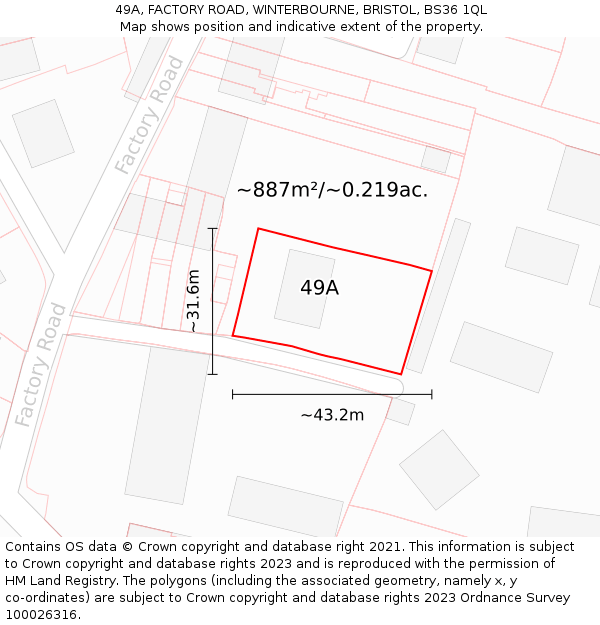 49A, FACTORY ROAD, WINTERBOURNE, BRISTOL, BS36 1QL: Plot and title map