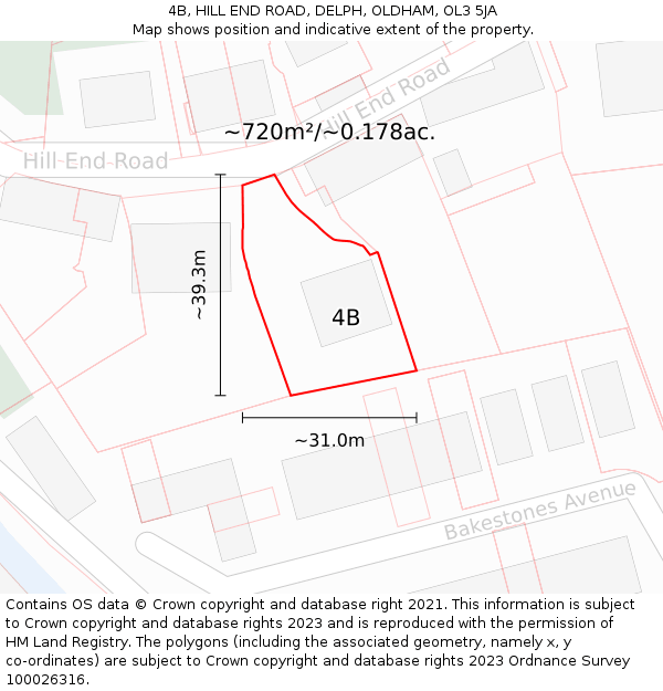 4B, HILL END ROAD, DELPH, OLDHAM, OL3 5JA: Plot and title map