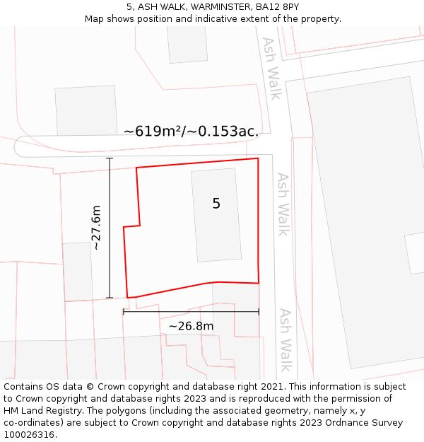 5, ASH WALK, WARMINSTER, BA12 8PY: Plot and title map