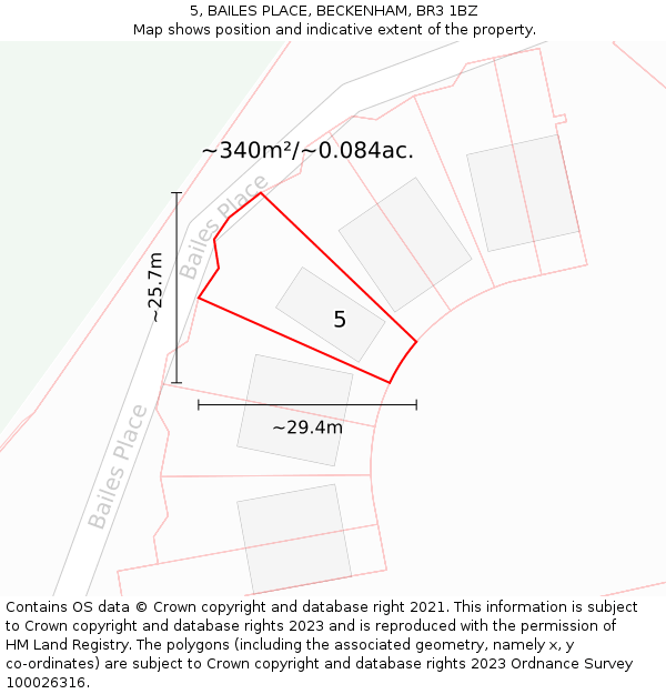 5, BAILES PLACE, BECKENHAM, BR3 1BZ: Plot and title map