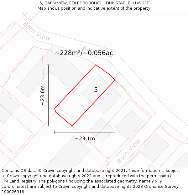 5, BARN VIEW, EDLESBOROUGH, DUNSTABLE, LU6 2FT: Plot and title map