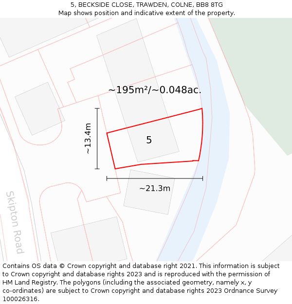 5, BECKSIDE CLOSE, TRAWDEN, COLNE, BB8 8TG: Plot and title map