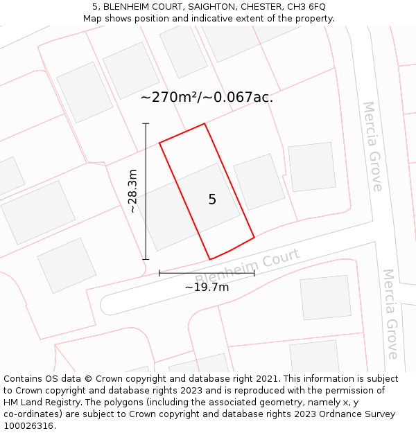 5, BLENHEIM COURT, SAIGHTON, CHESTER, CH3 6FQ: Plot and title map