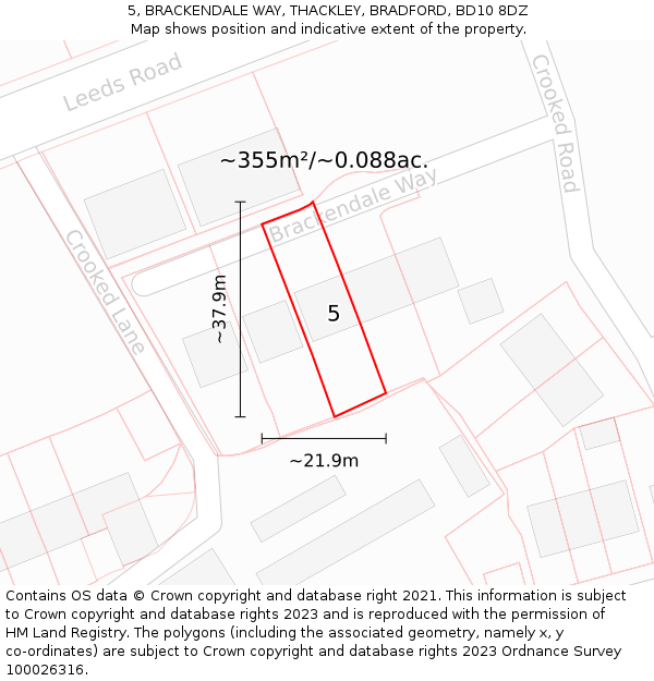 5, BRACKENDALE WAY, THACKLEY, BRADFORD, BD10 8DZ: Plot and title map
