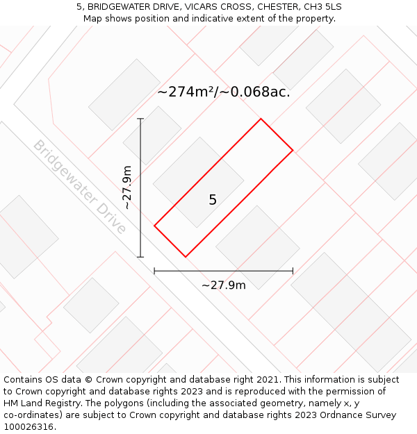 5, BRIDGEWATER DRIVE, VICARS CROSS, CHESTER, CH3 5LS: Plot and title map