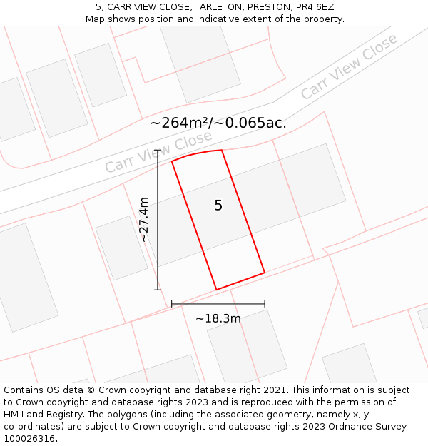 5, CARR VIEW CLOSE, TARLETON, PRESTON, PR4 6EZ: Plot and title map