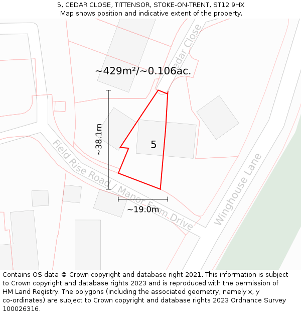 5, CEDAR CLOSE, TITTENSOR, STOKE-ON-TRENT, ST12 9HX: Plot and title map