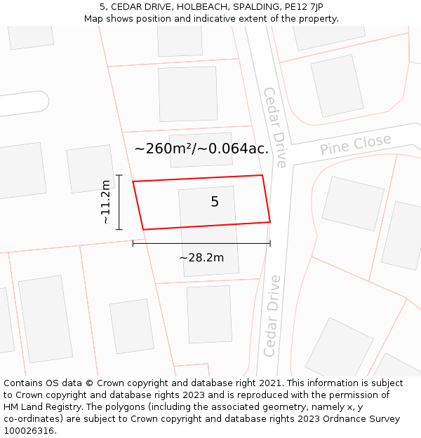 5, CEDAR DRIVE, HOLBEACH, SPALDING, PE12 7JP: Plot and title map