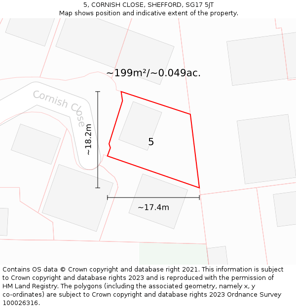 5, CORNISH CLOSE, SHEFFORD, SG17 5JT: Plot and title map
