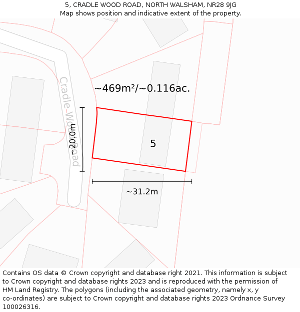 5, CRADLE WOOD ROAD, NORTH WALSHAM, NR28 9JG: Plot and title map