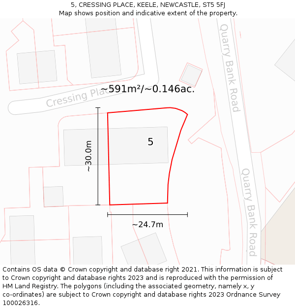 5, CRESSING PLACE, KEELE, NEWCASTLE, ST5 5FJ: Plot and title map