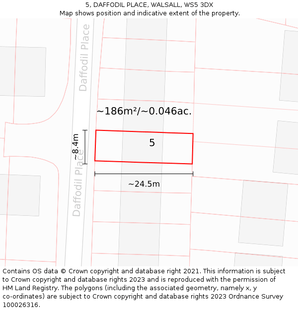 5, DAFFODIL PLACE, WALSALL, WS5 3DX: Plot and title map