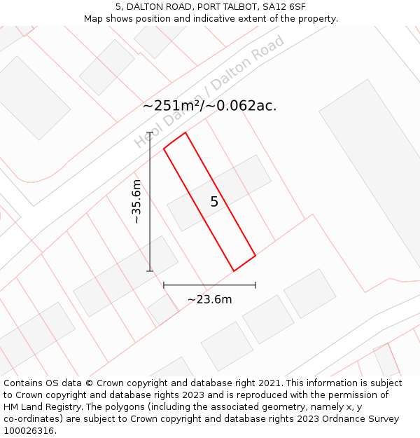 5, DALTON ROAD, PORT TALBOT, SA12 6SF: Plot and title map