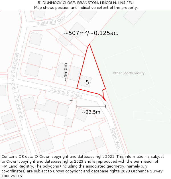 5, DUNNOCK CLOSE, BRANSTON, LINCOLN, LN4 1FU: Plot and title map