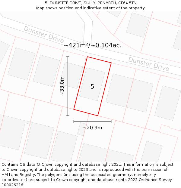 5, DUNSTER DRIVE, SULLY, PENARTH, CF64 5TN: Plot and title map