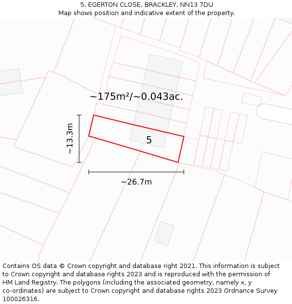 5, EGERTON CLOSE, BRACKLEY, NN13 7DU: Plot and title map