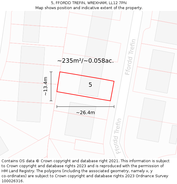 5, FFORDD TREFIN, WREXHAM, LL12 7PN: Plot and title map