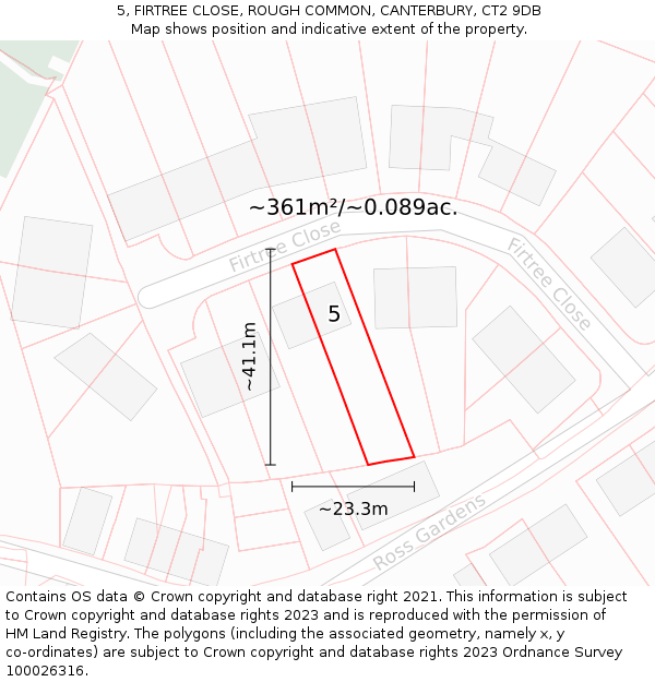 5, FIRTREE CLOSE, ROUGH COMMON, CANTERBURY, CT2 9DB: Plot and title map
