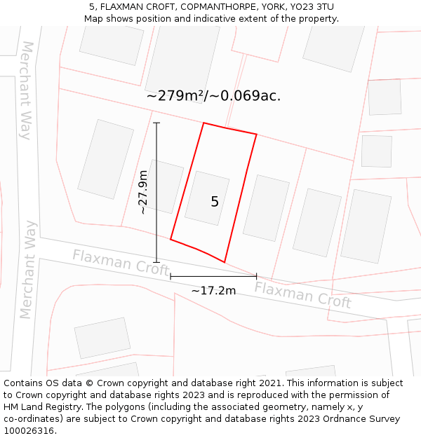 5, FLAXMAN CROFT, COPMANTHORPE, YORK, YO23 3TU: Plot and title map