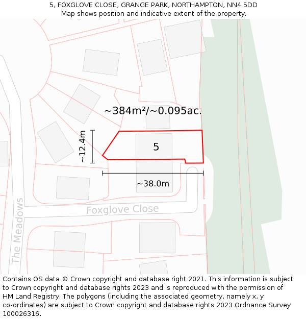 5, FOXGLOVE CLOSE, GRANGE PARK, NORTHAMPTON, NN4 5DD: Plot and title map