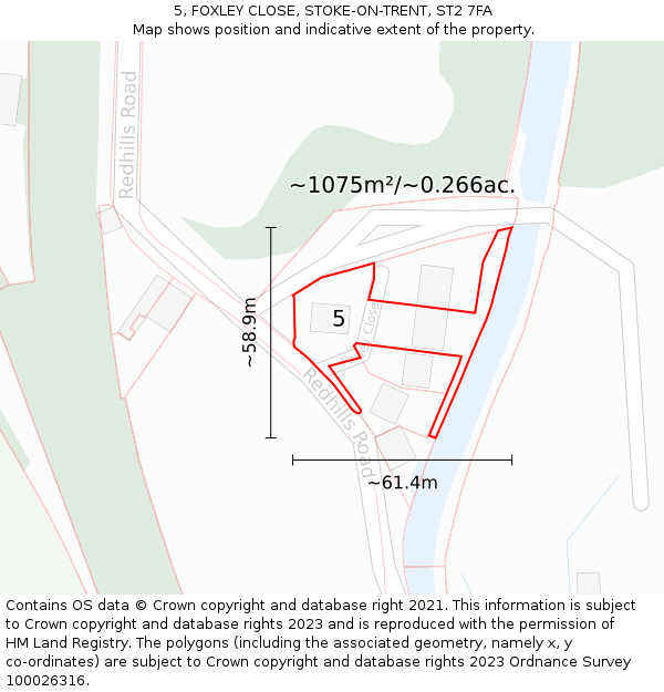 5, FOXLEY CLOSE, STOKE-ON-TRENT, ST2 7FA: Plot and title map