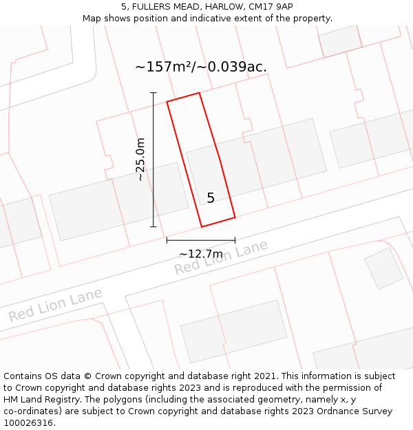 5, FULLERS MEAD, HARLOW, CM17 9AP: Plot and title map