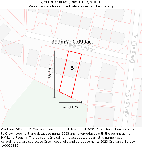 5, GELDERD PLACE, DRONFIELD, S18 1TB: Plot and title map