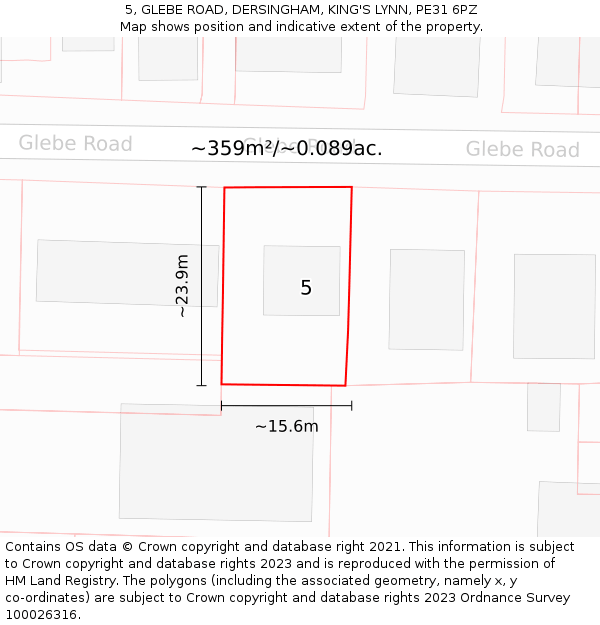 5, GLEBE ROAD, DERSINGHAM, KING'S LYNN, PE31 6PZ: Plot and title map
